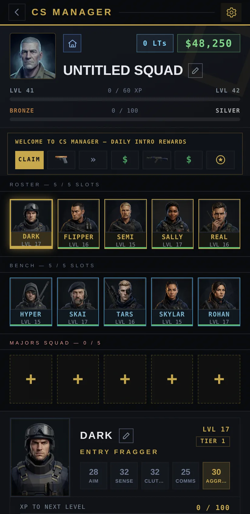 The team hub: roster, bench and the Majors squad